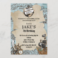 Carte vintage Pirate Anniversaire Fête Vieux Défil
