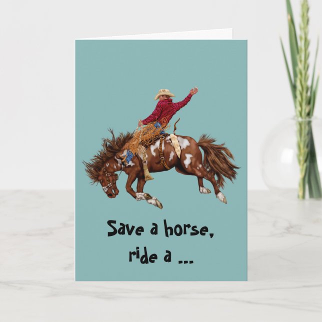 Carte Vintage promenade à cheval cowboy (Devant)