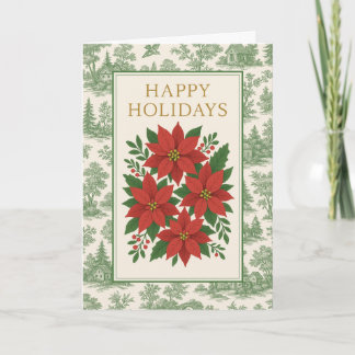 Carte Vintage Red Poinsettia Holiday Card with Green Toi
