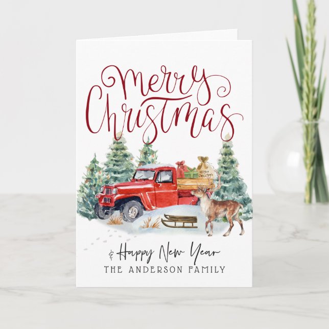 Carte Vintage Red Truck Noël (Devant)