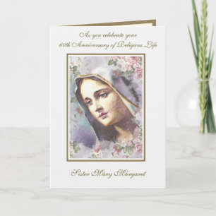 Carte Vintage religieuse Vierge Marie Anniversaire Nun