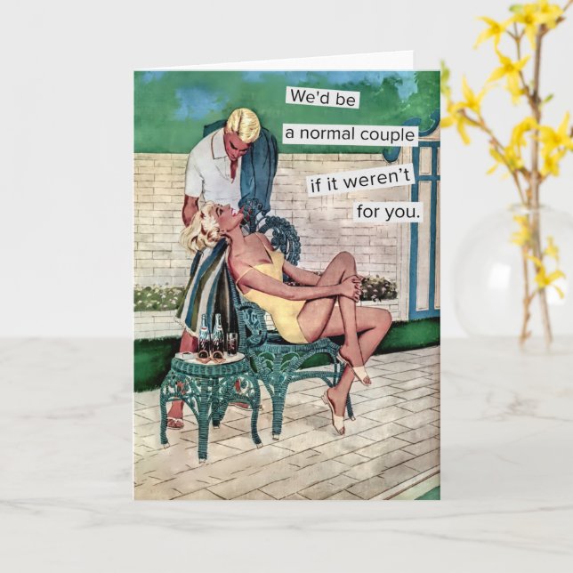 Carte Vintage Retro banlieue Couple Funny (Fleur jaune)