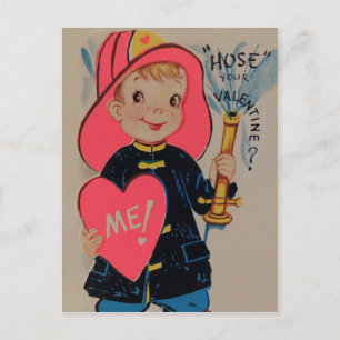 Carte vintage Retro Boy Fireman Valentine