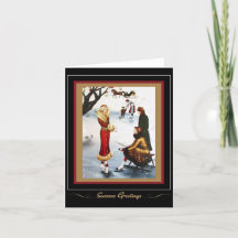 Carte vintage Retro Christmas Ice Skating 1920s