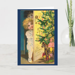 Carte Vintage Retro Cute Chirstmas Enfants Message perso