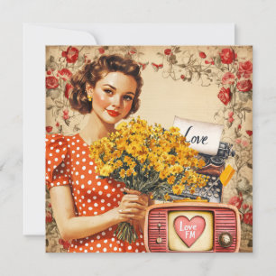 Carte vintage Retro Lady Valentine Flat Holiday