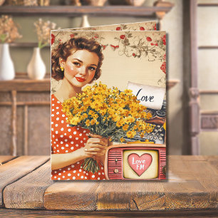 Carte vintage Retro Lady Valentine Flat Holiday