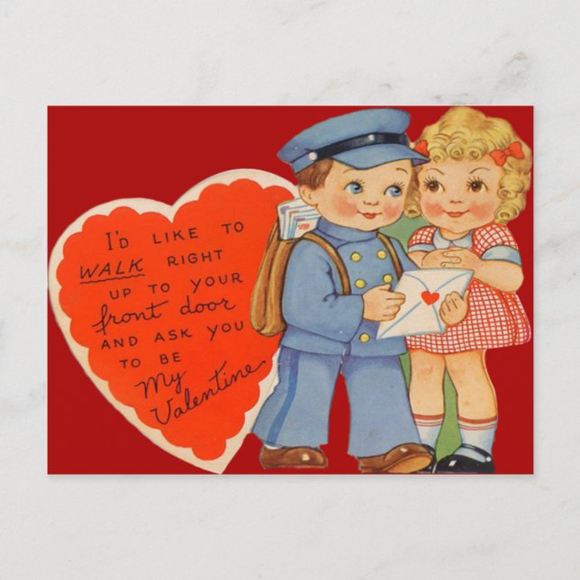 Carte vintage Retro Mailman Mailing Valentine (Devant)