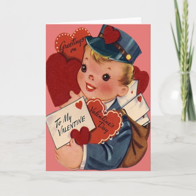 Carte vintage Retro Mailman Valentine (Devant)