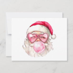 Carte Vintage Retro Père Noël Noël Bubble Gum Rose Sung