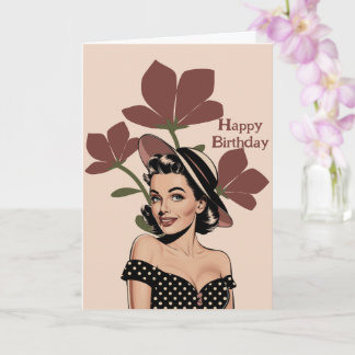 Carte Vintage Retro pinup fille & fleurs, Photo Annivers