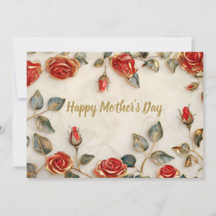 Carte Vintage Rose de la fête des mères Red Gold