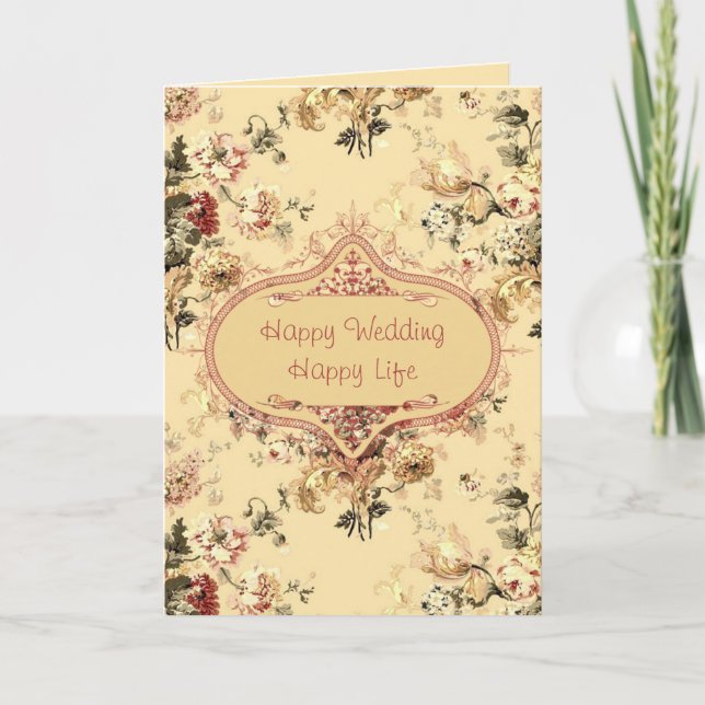 Carte vintage Rose Florale Mariage (Devant)