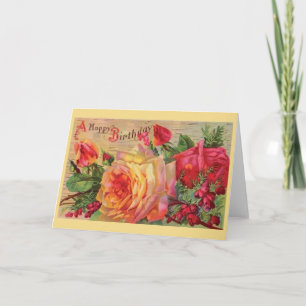 Carte Vintage Roses Birthday Card