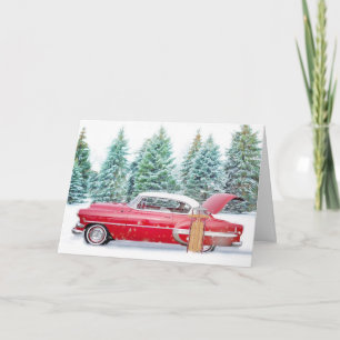 Carte Vintage Rouge Voiture Noël