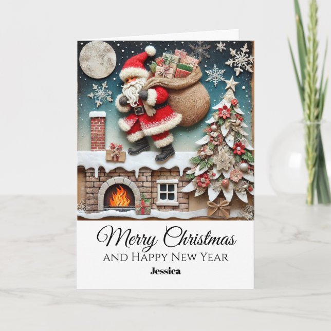 Carte Vintage Russe Père Noël Chimney Noël (Devant)
