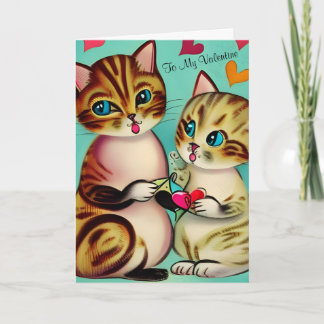 Carte Vintage Saint-Valentin Chatons Rétro Chat de la Sa