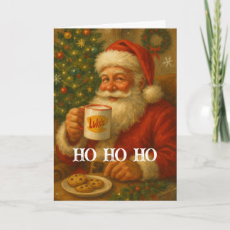 Carte Vintage Santa Drinking Cocoa Christmas Card