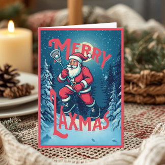 Carte Vintage Santa Merry Laxmas Lacrosse Christmas