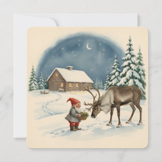 Carte Vintage Scandinavian Christmas Tomte & Reindeer