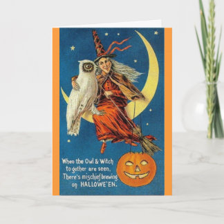 Carte vintage-sorcier-mi-lune-balai-citrouille