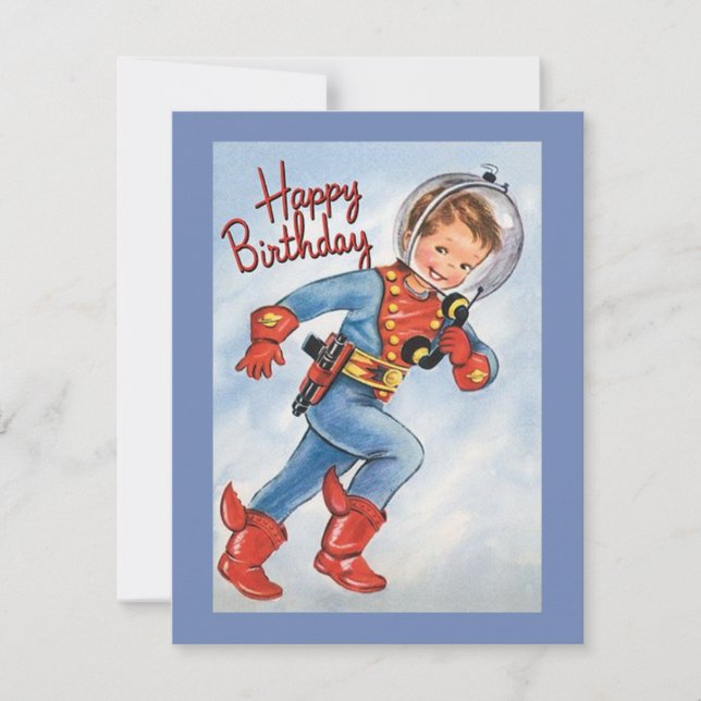Carte vintage Space Boy Anniversaire (Devant)