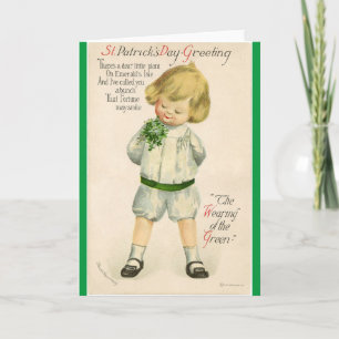 Carte Vintage St Patrick salutations mignon petit garçon