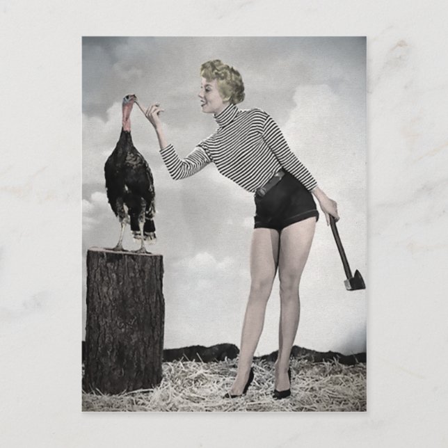 Carte vintage Thanksgiving Turkey Girl (Devant)