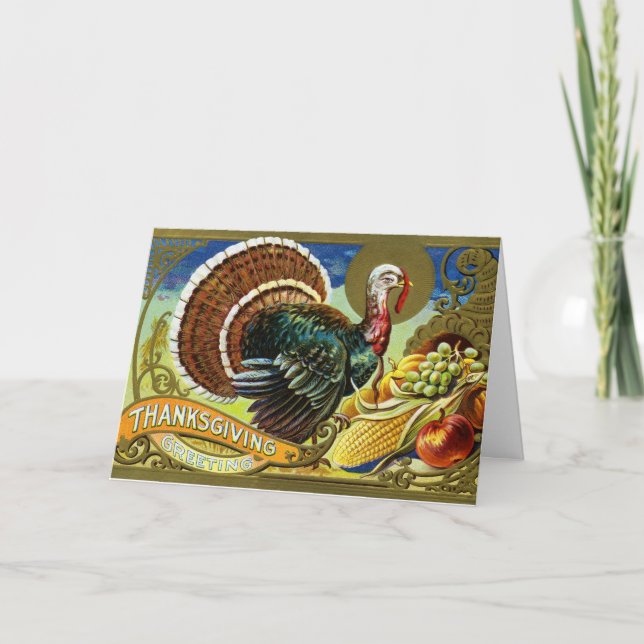 Carte Vintage Thanksgiving Turquie et automne Harvest (Devant)