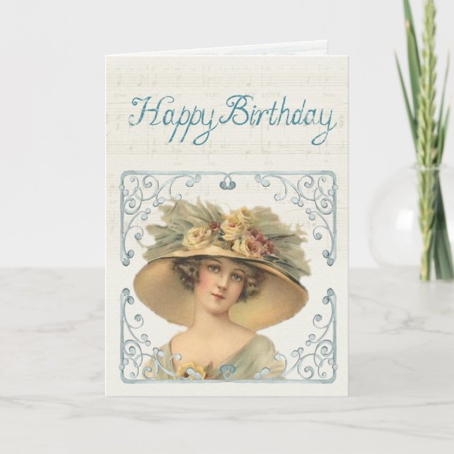 Carte Vintage Victorian Woman Happy Birthday (Devant)