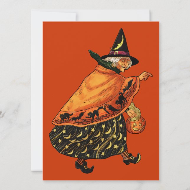 Carte Vintage vieille sorcière d'Halloween (Devant)
