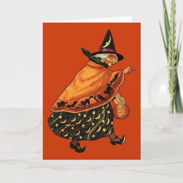 Carte Vintage vieille sorcière d'Halloween (Devant)