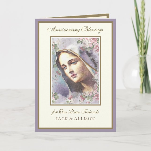 Carte Vintage Vierge Marie Anniversaire Rose (Devant)