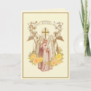 Carte Vintage Vierge Marie Fête des Mères catholiques