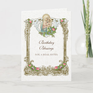 Carte Vintage Vierge religieuse Marie Jésus Anniversaire