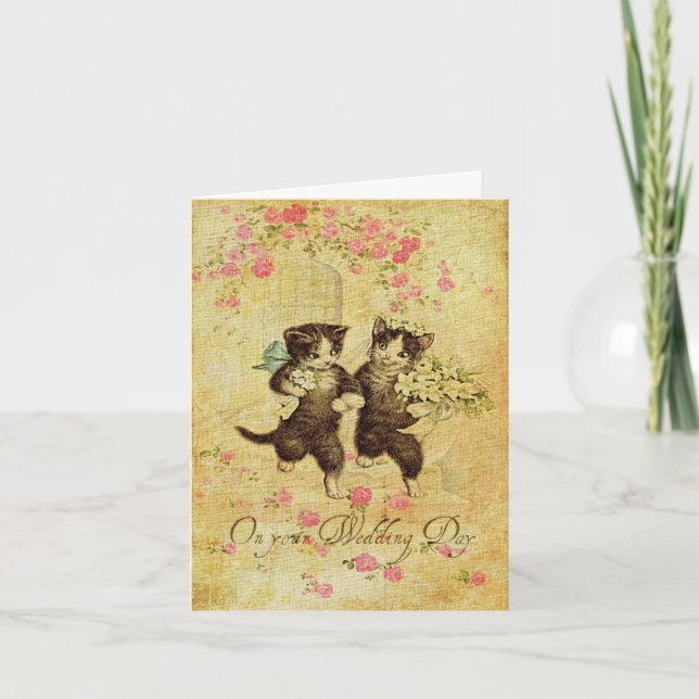 Carte Vintage Wedding Day Cats Card (Devant)