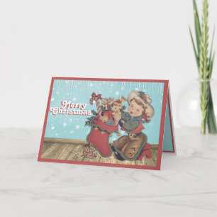 Carte Vintage Western Cowgirl enfant et réserve de Noël