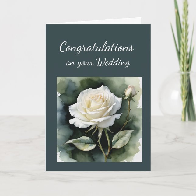 Carte Vintage White Rose Félicitations Mariage (Devant)