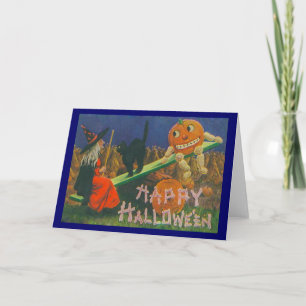 Carte Vintage Witch & Jack o' Lanterns Jouer Time Card
