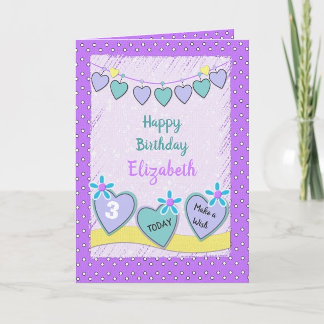 Carte Violet et vert avec un nom anniversaire de enfant (Devant)