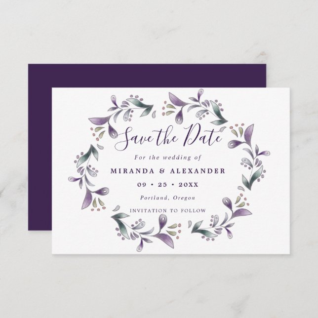 Carte Violet floral Enregistrer La Date Mariage Printemp (Devant / Derrière)