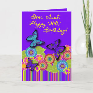 Carte Violet, Gris, Fleurs, Papillons   90e tante