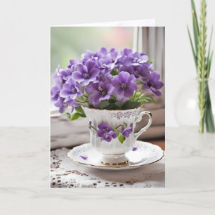 Carte Violets En Teacup Vintage