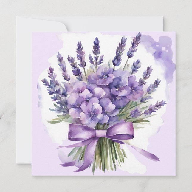 Carte Violettes et fleurs de lavande aquarelle  (Devant)