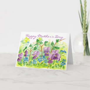 Carte Violettes violettes Aquarelle Fleur Fête des Mères