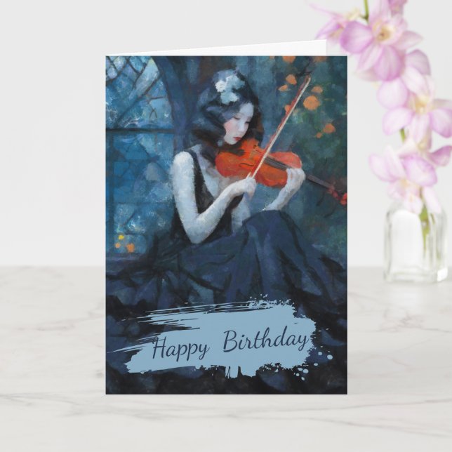 Carte Violoniste gothique Imaginaire foncé dans le jardi (Orchidée)