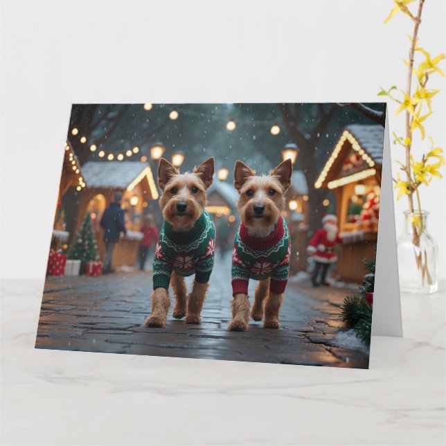 Carte Vire Fox Terrier Chiens Noël Fête de neige (Fleur jaune)