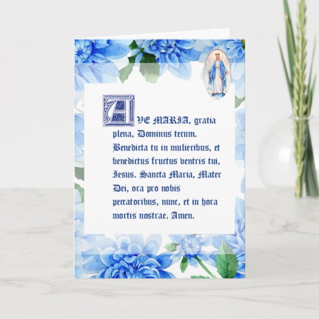 CARTE VIRGIN MARY | AVE MARIA LATIN | BLUE DAHLIAS (Devant)