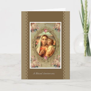 CARTE VIRGIN MARY ROSARY CHILD JESUS ROSES