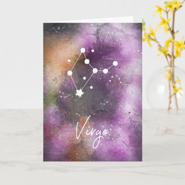 Carte Virgo Constellation Zodiac Purple Galaxy (Fleur jaune)